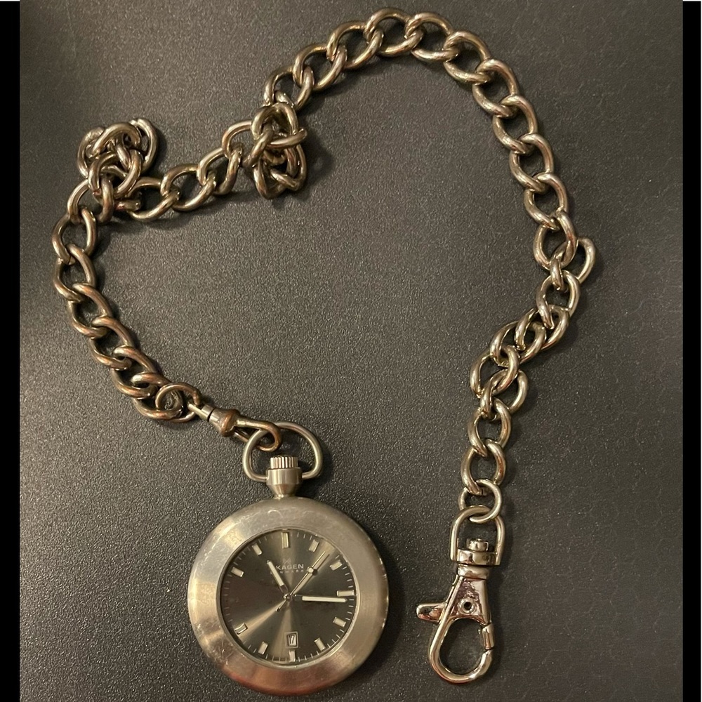 Silver Skagen pocket watch, used, no battery